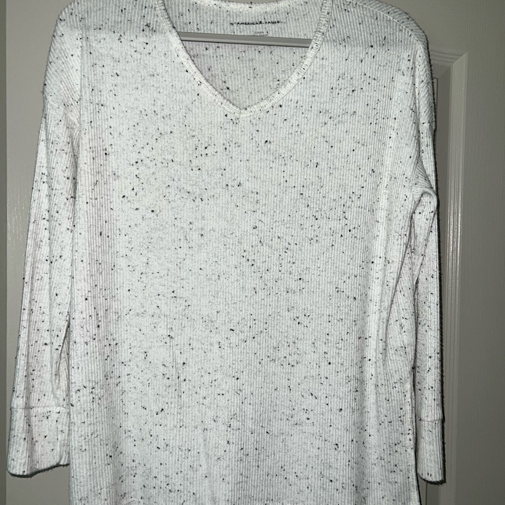 American Eagle Outfitters White Speckled Ribbed Knit Top